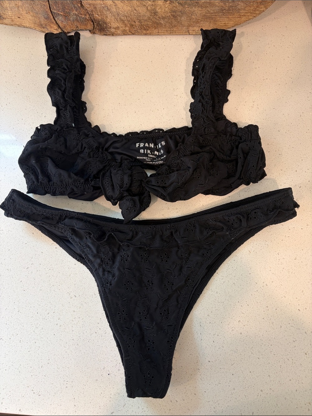 Frankie's Bikinis Black Eyelet Bikini Matching Set Small